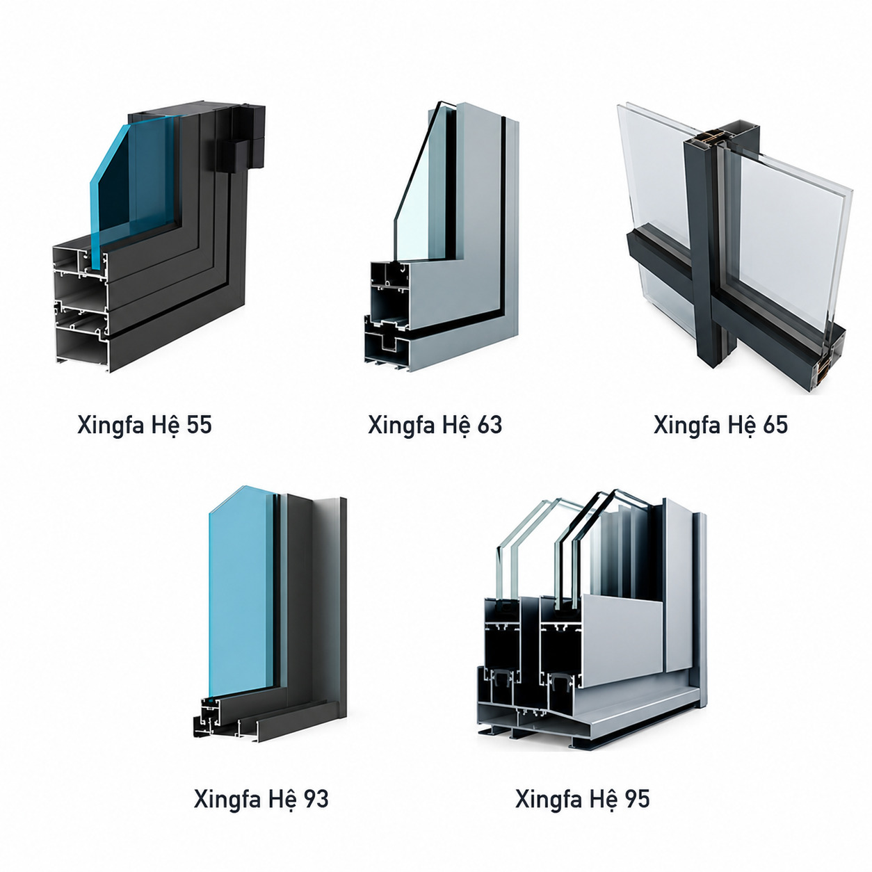 nhôm xingfa quảng đông hệ 55